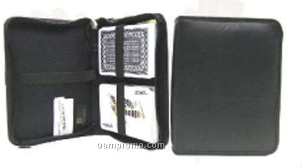 Black Zippered 2 Deck Playing Card Pouch W/ Cards