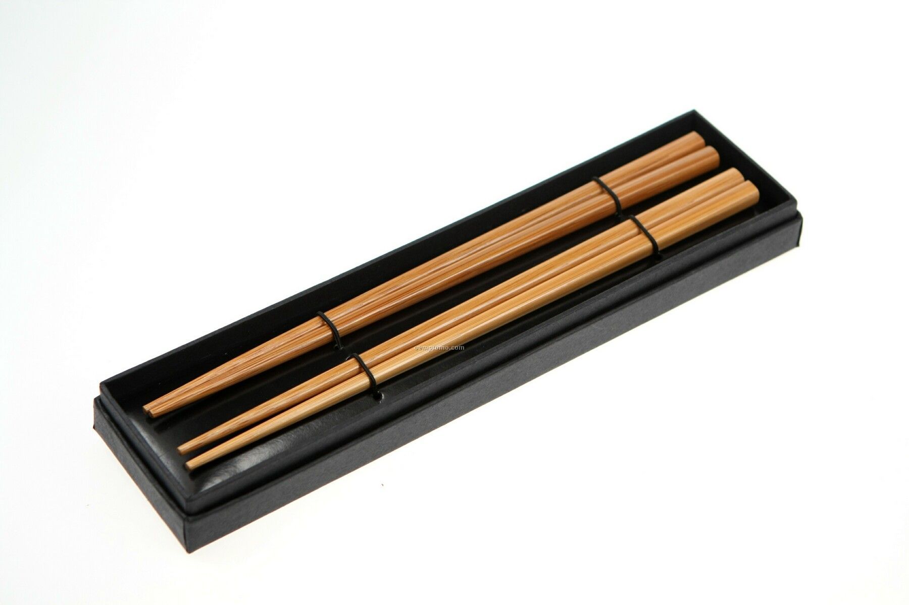 Two Pairs Of Bamboo Chopsticks In Black Cardboard Box