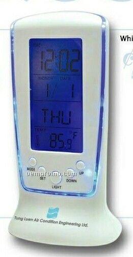 Calendar Alarm Clock W/ Blue LED Backlight & Digital Thermometer