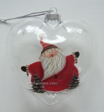 Santa Heart Clear Glass Ornament