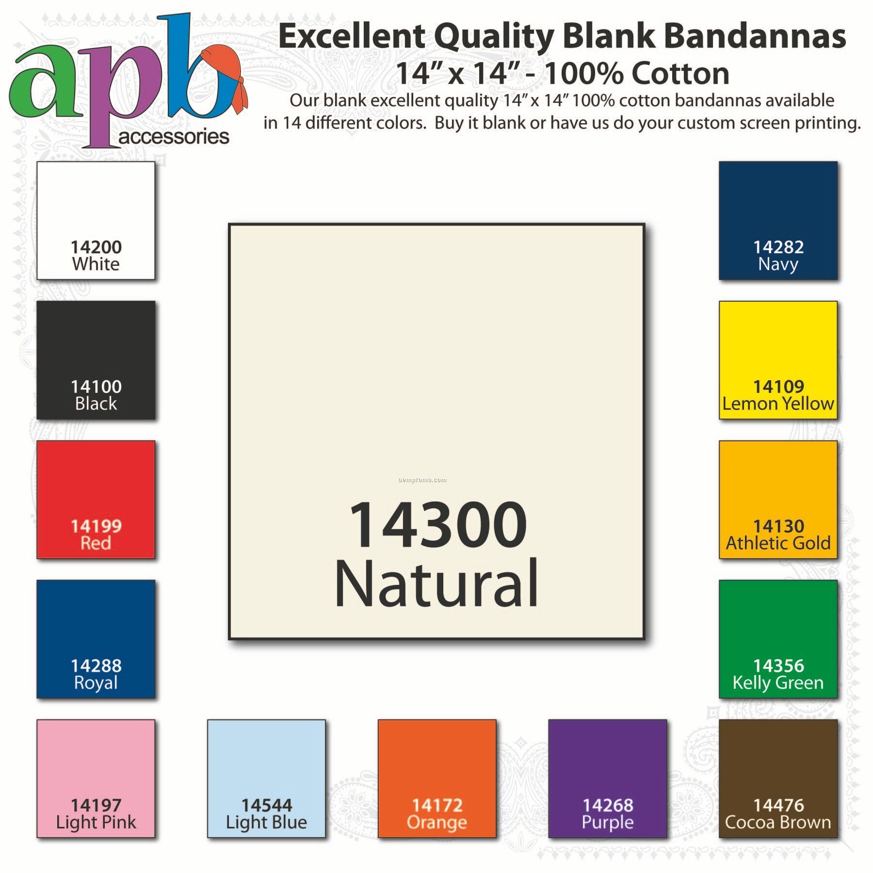 14"X14" Blank Solid Natural Imported 100% Cotton Handkerchiefs