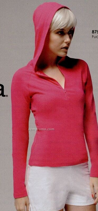 Bella Ladies' Color Cotton/Spandex Half-zip Hooded Pullover