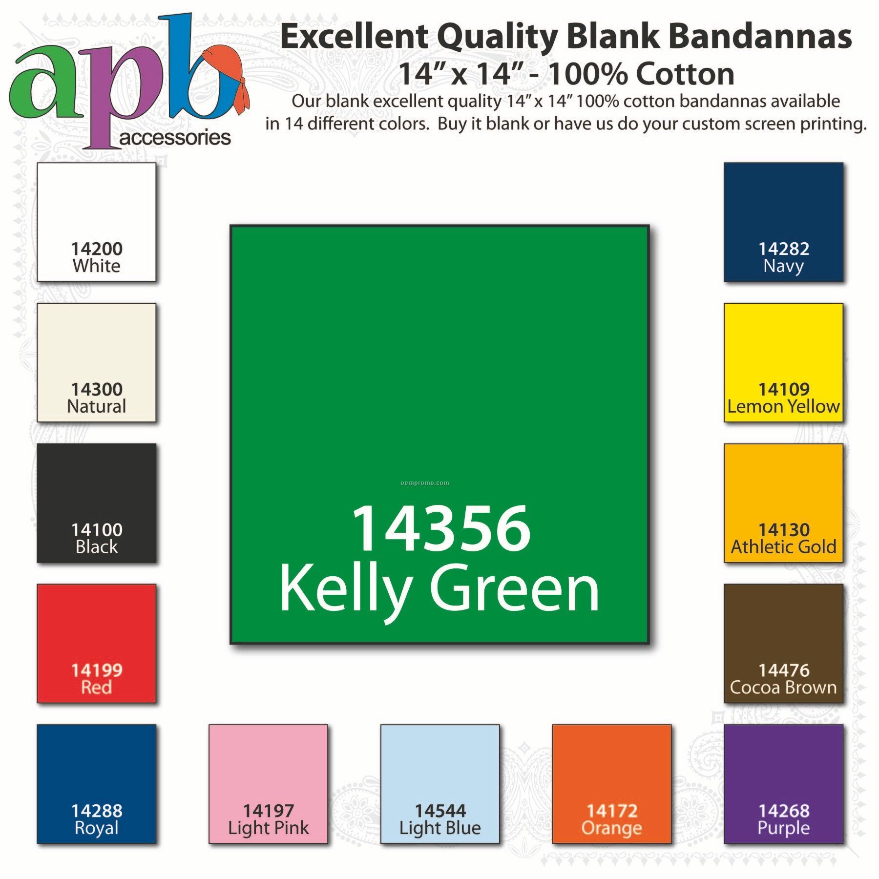 14"X14" Blank Solid Kelly Green Imported 100% Cotton Handkerchiefs