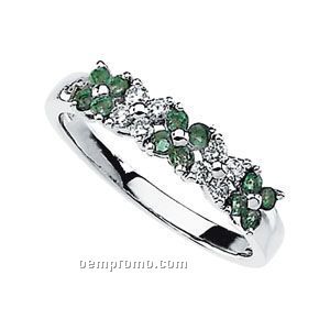 Ladies' 14kw 1-4/5mm Genuine Emerald & 1/5 Ct Tw Diamond Round Ring