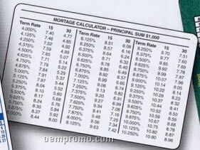 Stock Plastic Mortgage Calculator Chart Card (4cp Front)