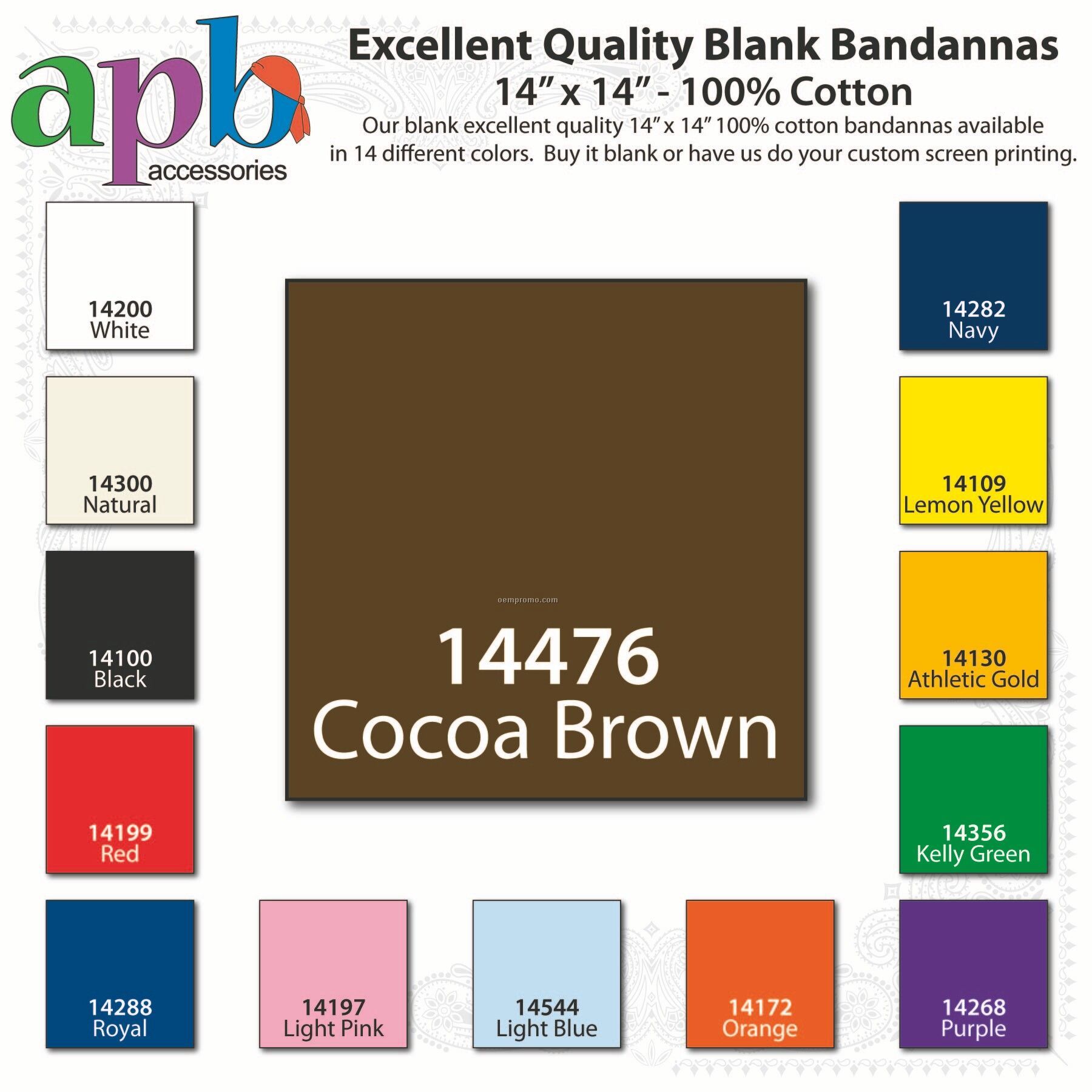 14"X14" Blank Solid Cocoa Brown Imported 100% Cotton Handkerchiefs