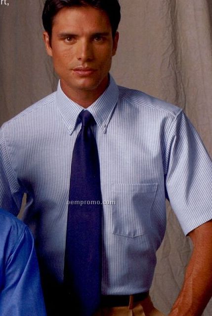 Blue / White Men's Short Sleeve Executive Button Down Shirt