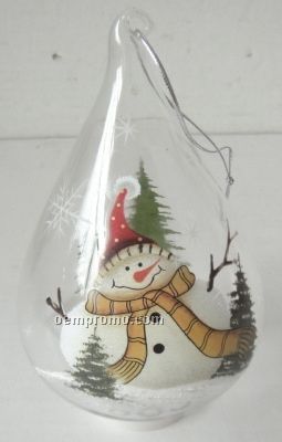 Snowman Tear-drop Clear Glass Ornament