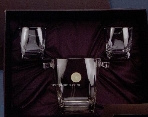 3 Piece Ice Bucket Set - Silver Medallion