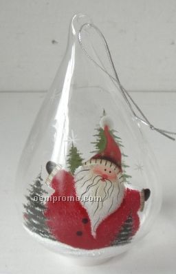 Santa Tear-drop Clear Glass Ornament