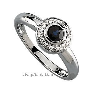 Ladies' 14kw 4mm Genuine Sapphire & .06 Ct Tw Diamond Round Ring