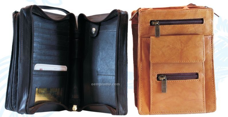 Dark Brown Roberta 2 Cowhide 2 Section Organizer W/ Outside Cell Pocket
