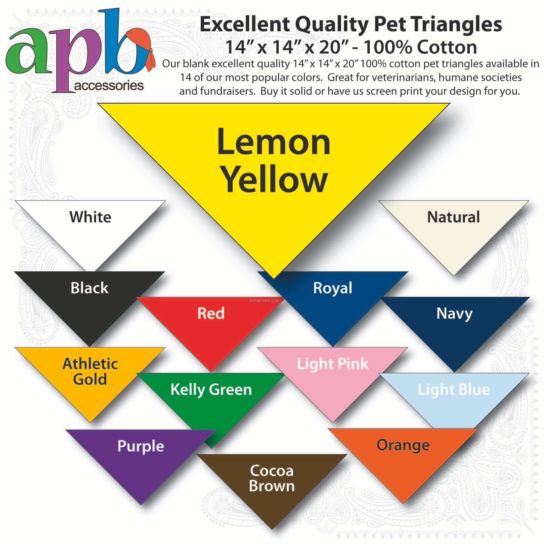 14"X14"X20" Blank Lemon Yellow Solid Imported 100% Cotton Pet Bandanna