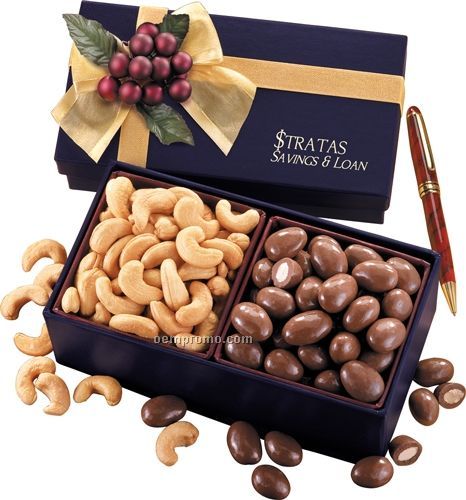 Navy Gift Box W/ Milk Chocolate Almonds & Jumbo Cashews