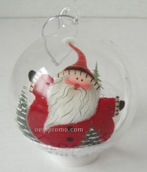 Santa Round Red Glass Ornament