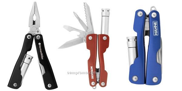 Small Stainless Steel Multi Function Tool W/ Flashlight - Blue
