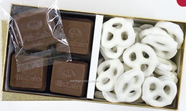 24 Chocolates & Frosted Pretzels In Gold Gift Box