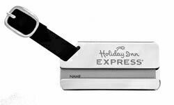 Rectangular Metal Luggage Tag With Leather Strap