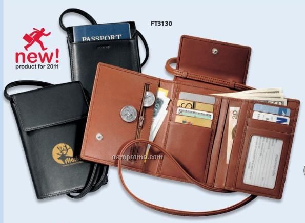 Via! Fine Leather Passport Wallet With Neck Strap