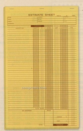 Estimate Sheets - Pad Of 50 Forms