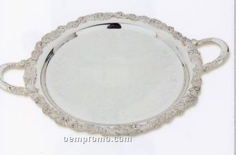 The Burgundy Collection Silverplated Round Tray W/ Handles