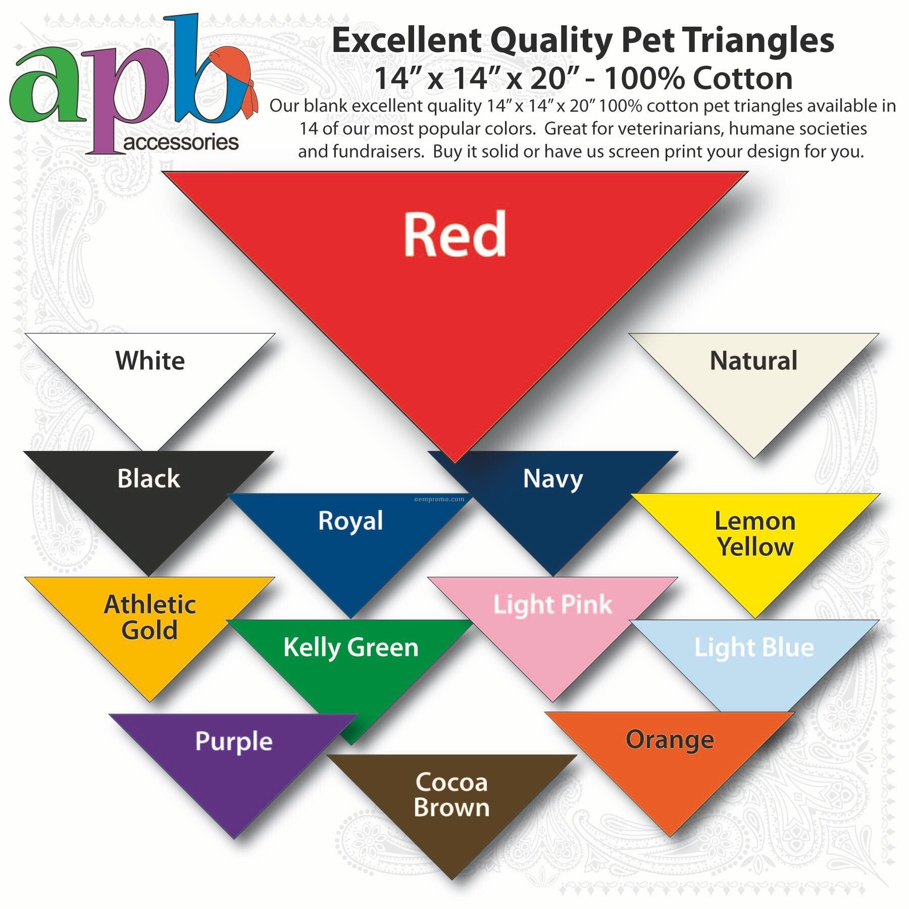 14"X14"X20" Blank Red Solid Imported 100% Cotton Pet Bandanna