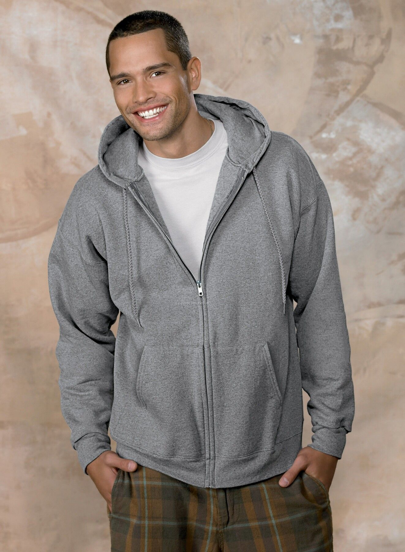 Hanes Ultimate Cotton Full Zip Hooded Sweatshirt - Light Steel Grey