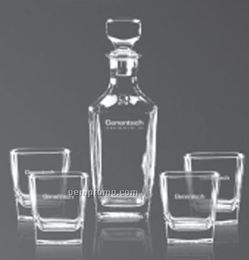 Sterling Decanter W/4 On-the-rocks Drinking Glasses