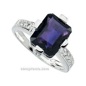 Sterling Silver Genuine Amethyst And Cubic Zirconia Ring