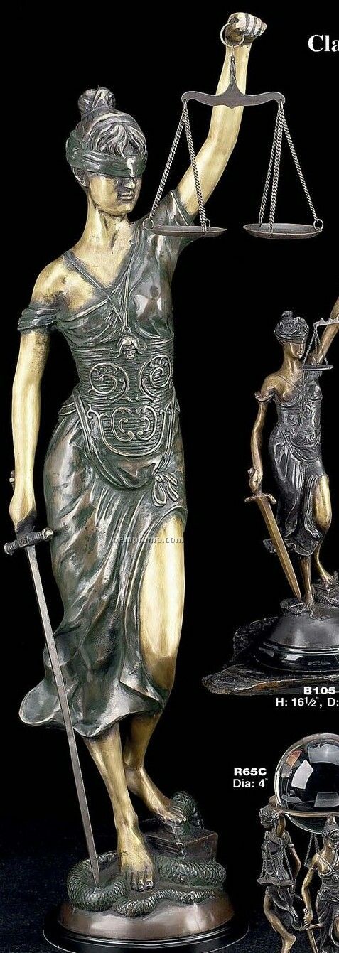 Bronze Lady Justice Sculpture On Wood