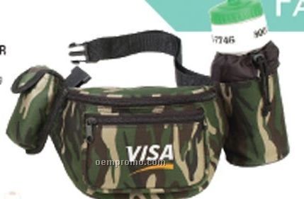 Camo Poly Fanny Pack W/ Bottle Holder & Cell Phone Pouch