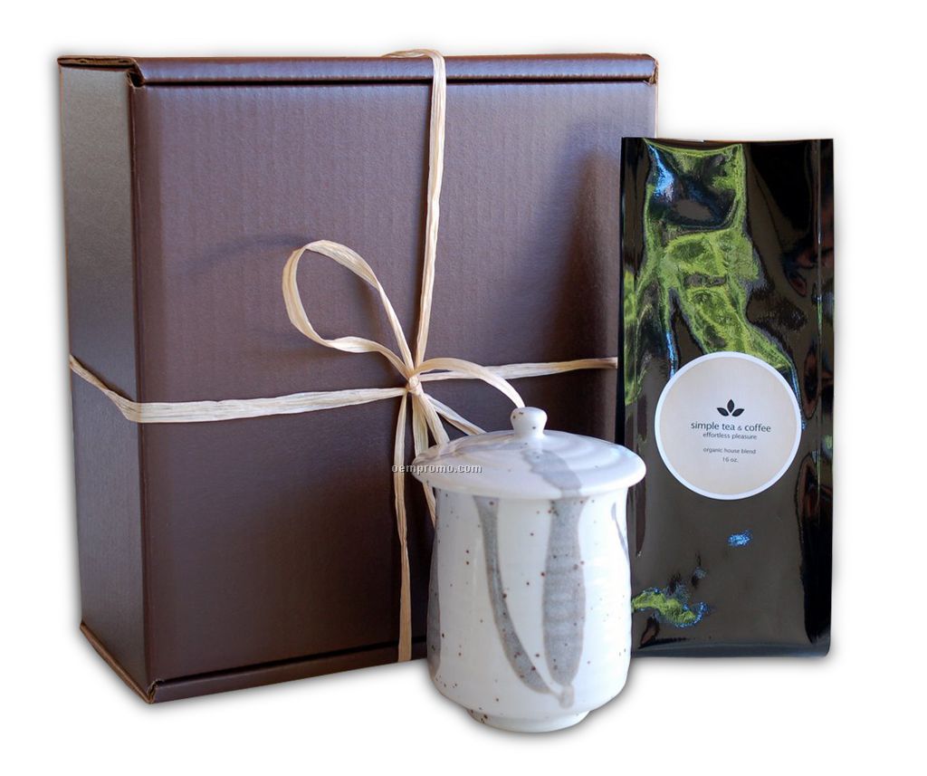 Organic Coffee In A Foil Bag With An Artisan Coffee Mug In A Gift Box