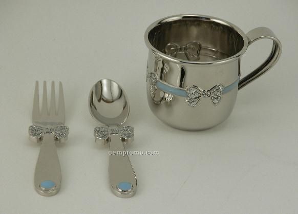 Elegance Nickel Plated Baby Carlo Carla Cup, Spoon & Fork Set