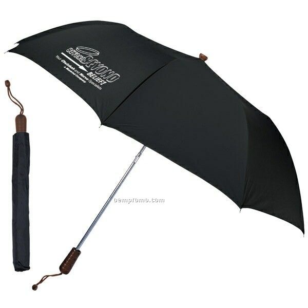Folding Umbrella With Dark Brown Wooden Handle (Printed)