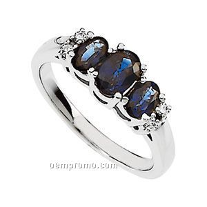 Ladies' 14kw Genuine Blue Sapphire & .06 Ct Tw Diamond Round Ring