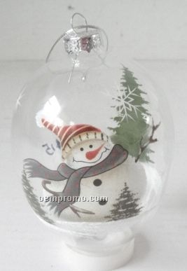 Snowman Oval Clear Glass Ornament