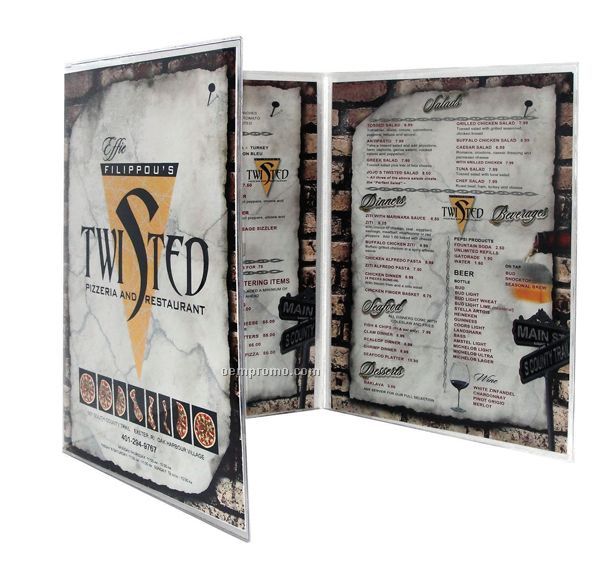 All Clear Vinyl Menu Cover W/Triple Pocket (5-1/2"X8-1/2")