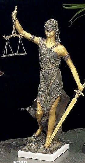 Bronzed Lady Justice Sculpture W/ White Marble Base