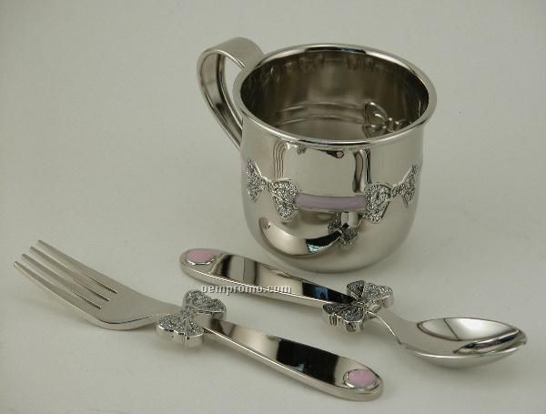 Elegance Nickel Plated Baby Carlo Carla Cup, Spoon & Fork 3 Piece Set