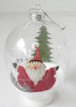 Santa Oval Clear Glass Ornament