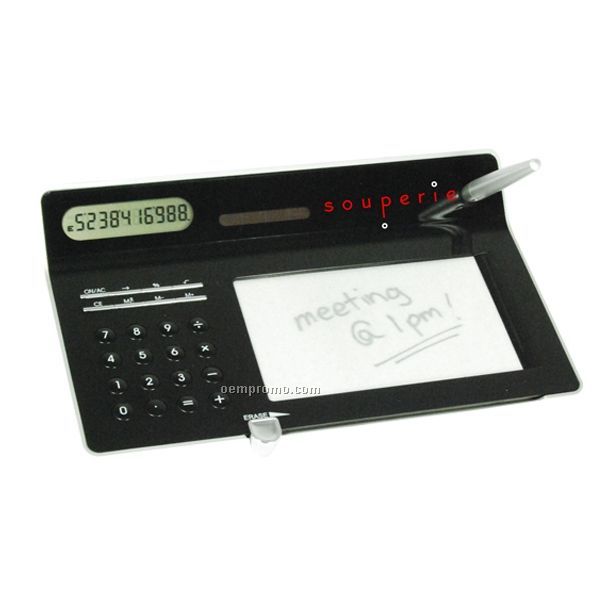 3-in-1 Solar Powered Clock & Calculator W/ Pen & Erasable Memo Pad