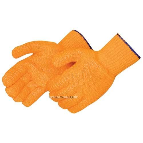 Orange Knit Glove With 2-sided Clear Pvc Honeycomb (S-xl)