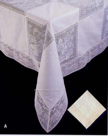 Perma Press 54"X54" Square Tablecloth & 6 Napkins With Filet Lace
