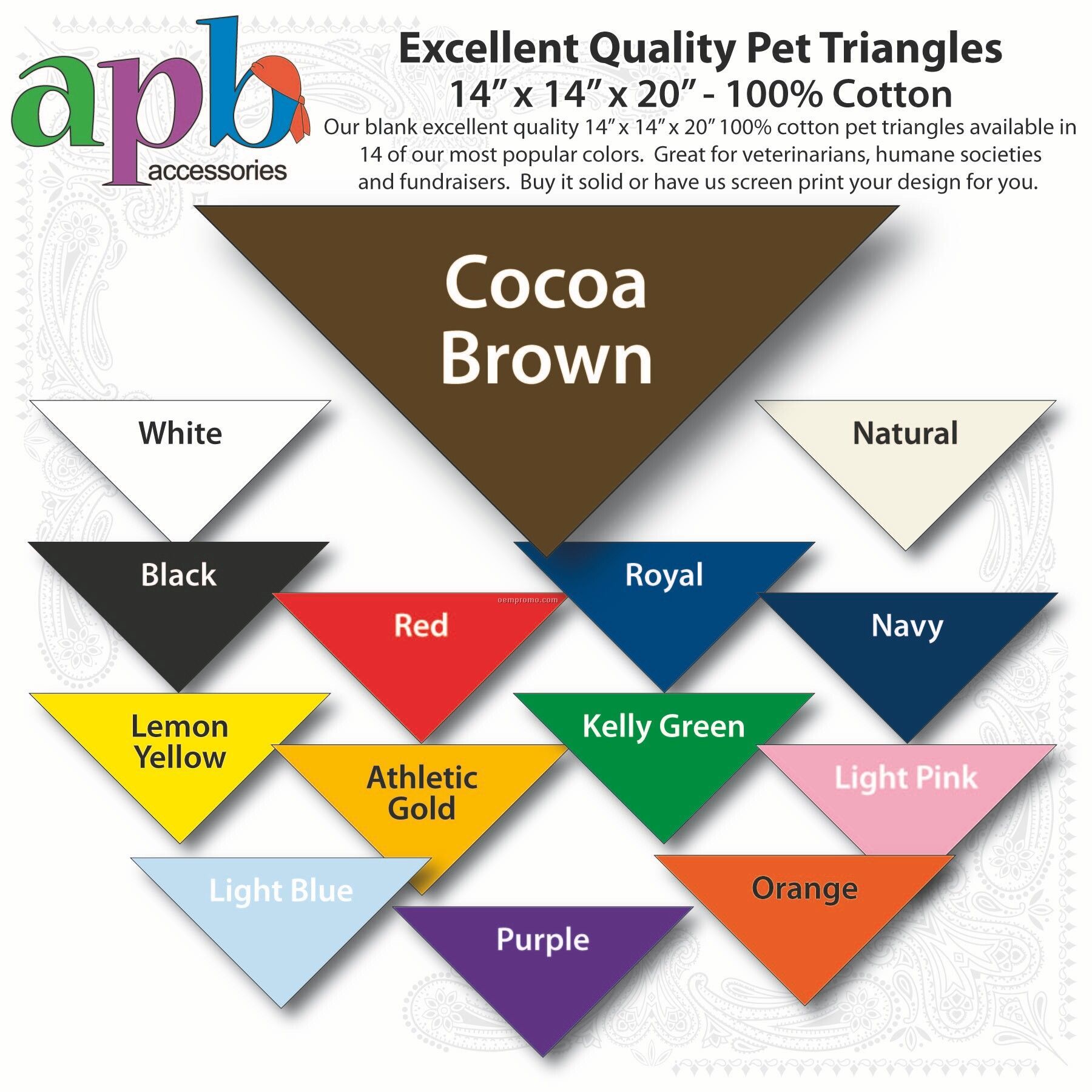 14"X14"X20" Blank Cocoa Brown Solid Imported 100% Cotton Pet Bandanna