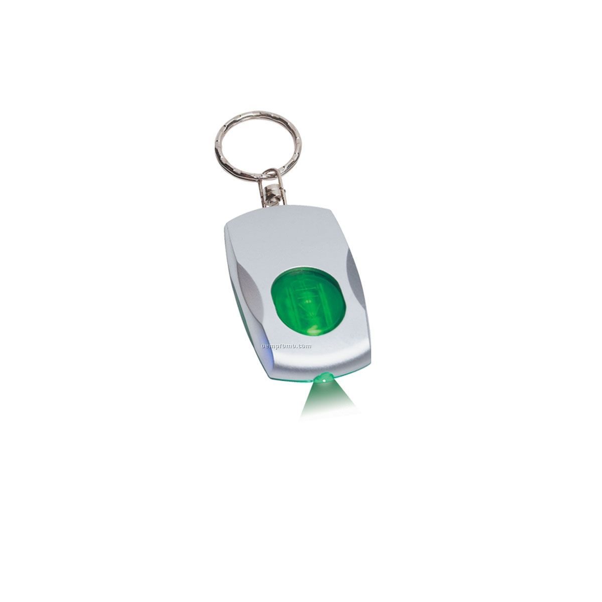 Light Up Keychain - Silver W/ Green Accents & White LED