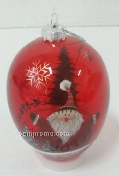 Santa Oval Red Glass Ornament