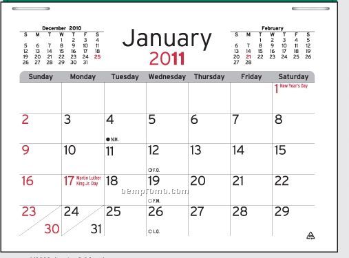 3 Month Horizontal Press-n-stick Calendar (After 8/1/2011)