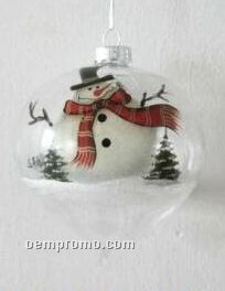 Snowman Round Pointed Glass Ornament