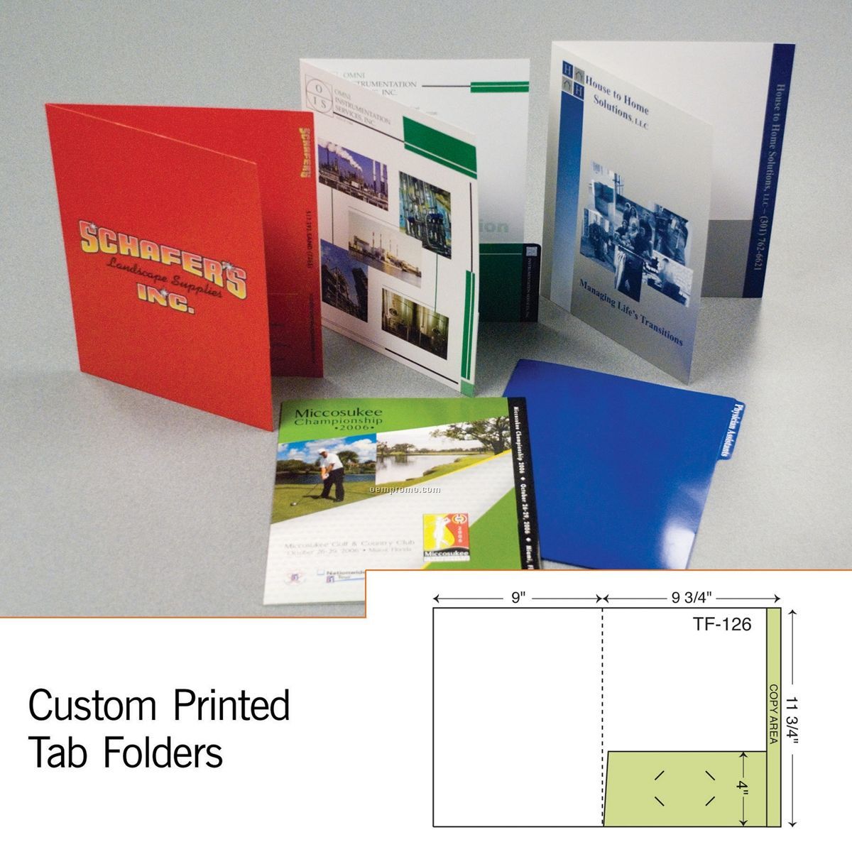 Tab Folder W/ Double Pocket & Reinforced Full Tab (1 Color/1 Side)