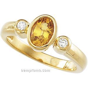 Ladies' 14ky 7x5 Geniune Yellow Sapphire & .08 Ct Tw Diamond Round Ring